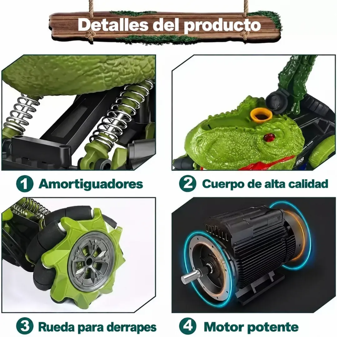 CARRO DINOSAURIO A CONTROL REMOTO CON HUMO Y LUCES LED