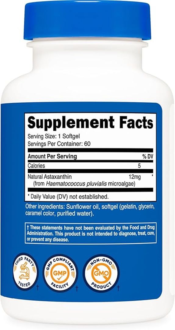 Astaxantina 12 mg 60 Soft 60 servings Nutricost