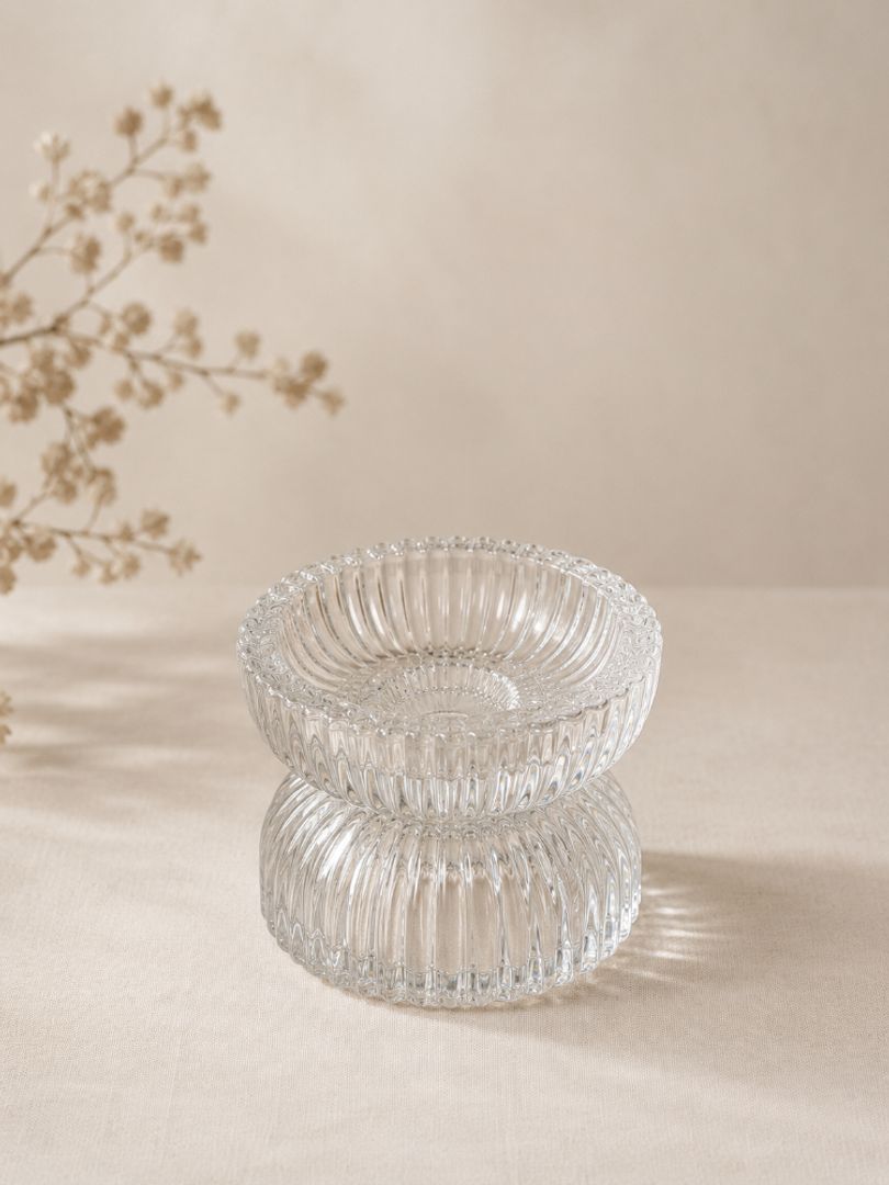 Portavela Vidrio Transparente Labrado