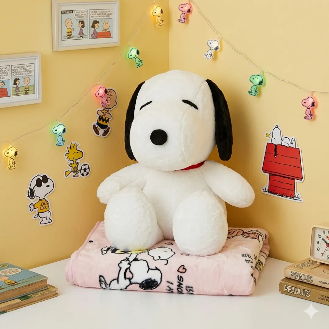 Peluche con cobija snoopy gafas 