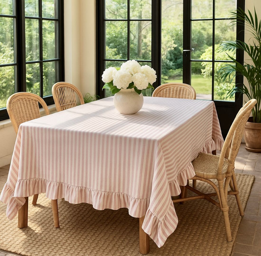 Mantel Lino Rosa con Rayas