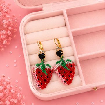 Aretes Mostacilla Checa Fresas  - imagen 1