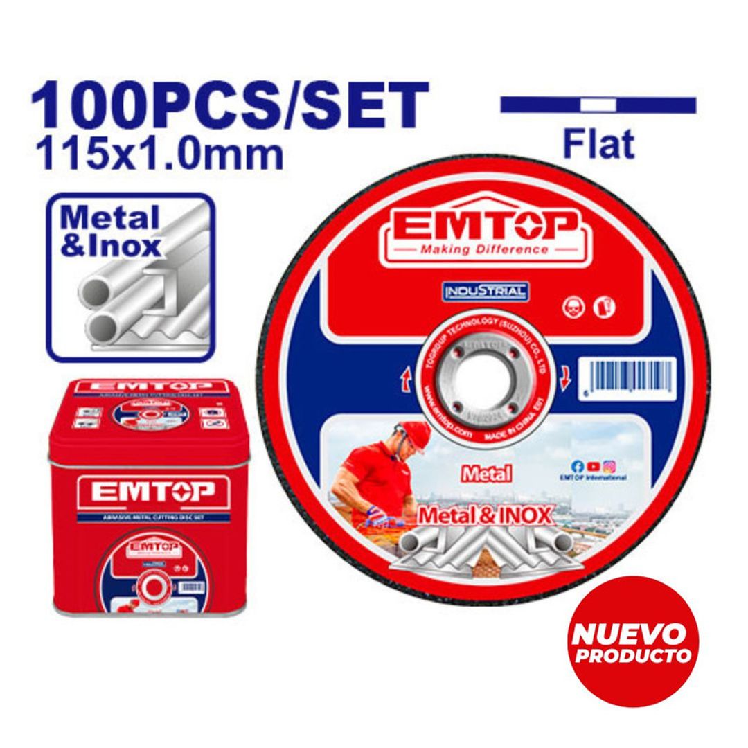 EMTOP DISCO CORTE METAL 4-1/2x1.0MM SET DE 100PCS SUPER EMTOP