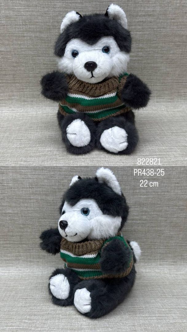 PERRO HUSKY CON SUETER DE 22 CM 