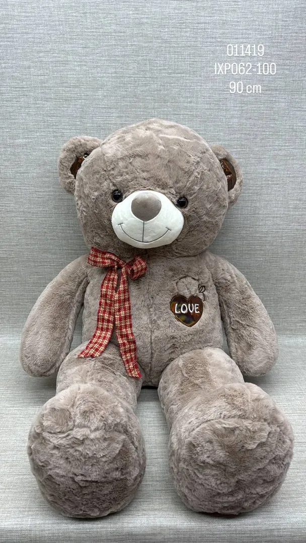 OSO GRIS CON BORDADO LOVE DE 90 CM 