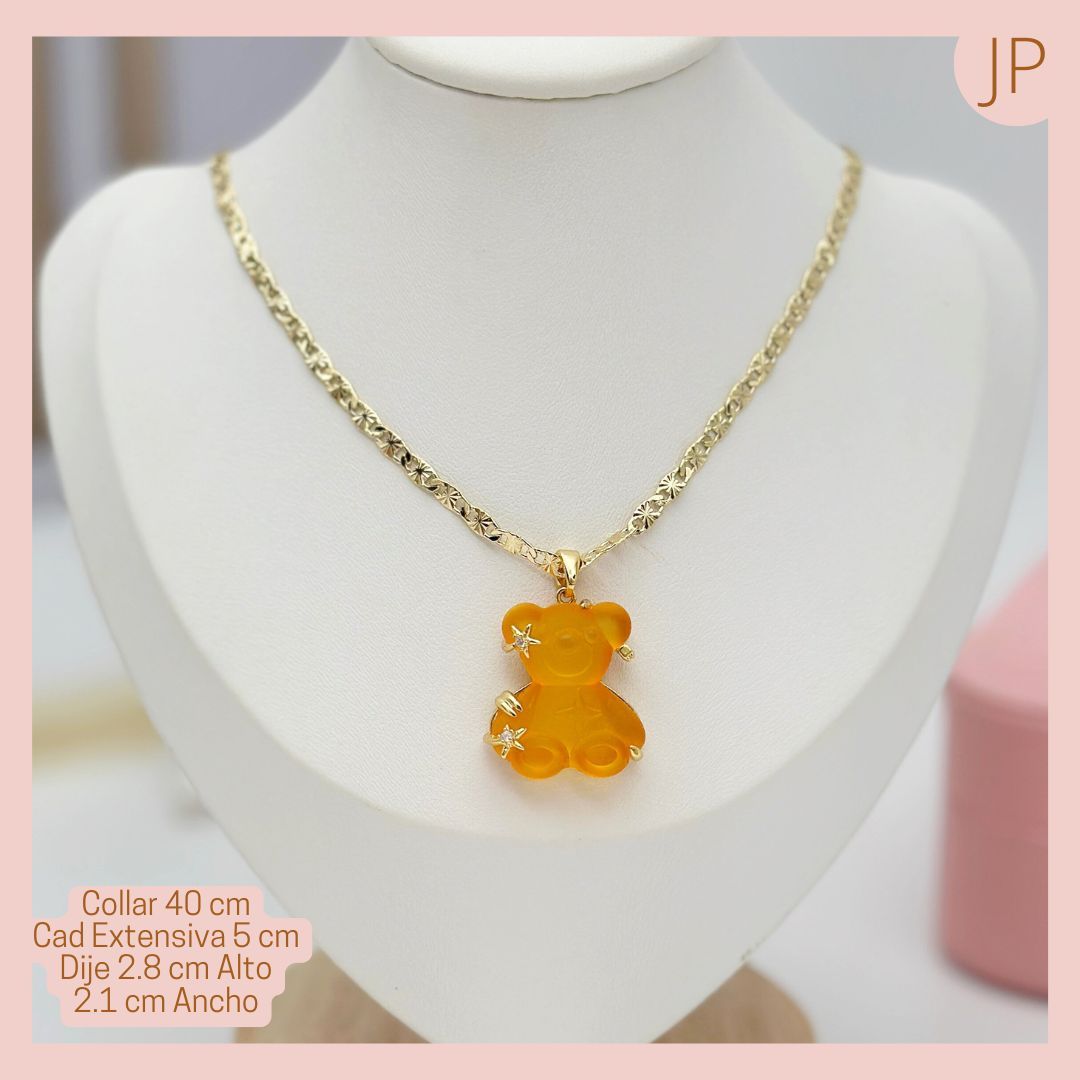  Collar Rodio Dije Acrilico Gomita osito AMARILLO