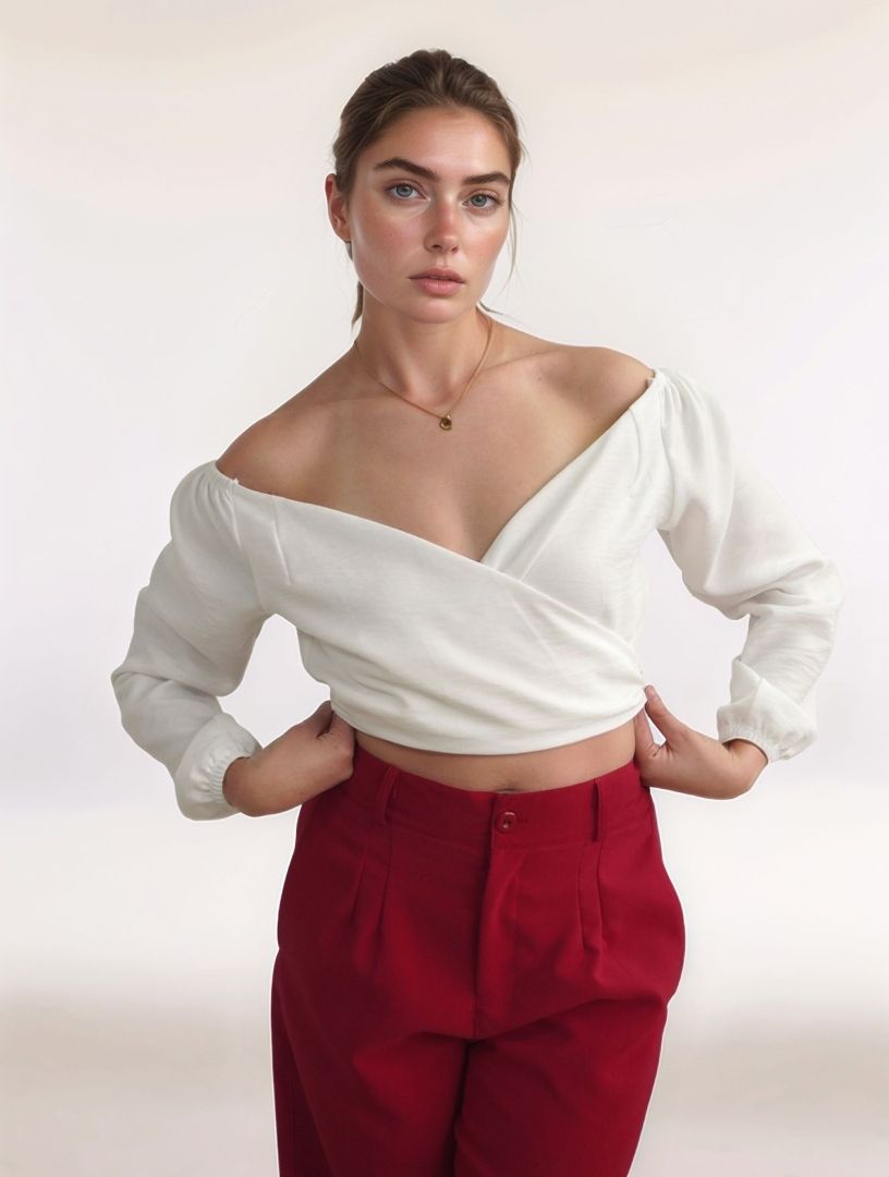 BLUSA CRUZADA MANGA BOMBACHA 