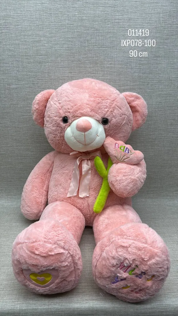 OSO CURUBA  CON FLOR BORDADA DE 90 CM 