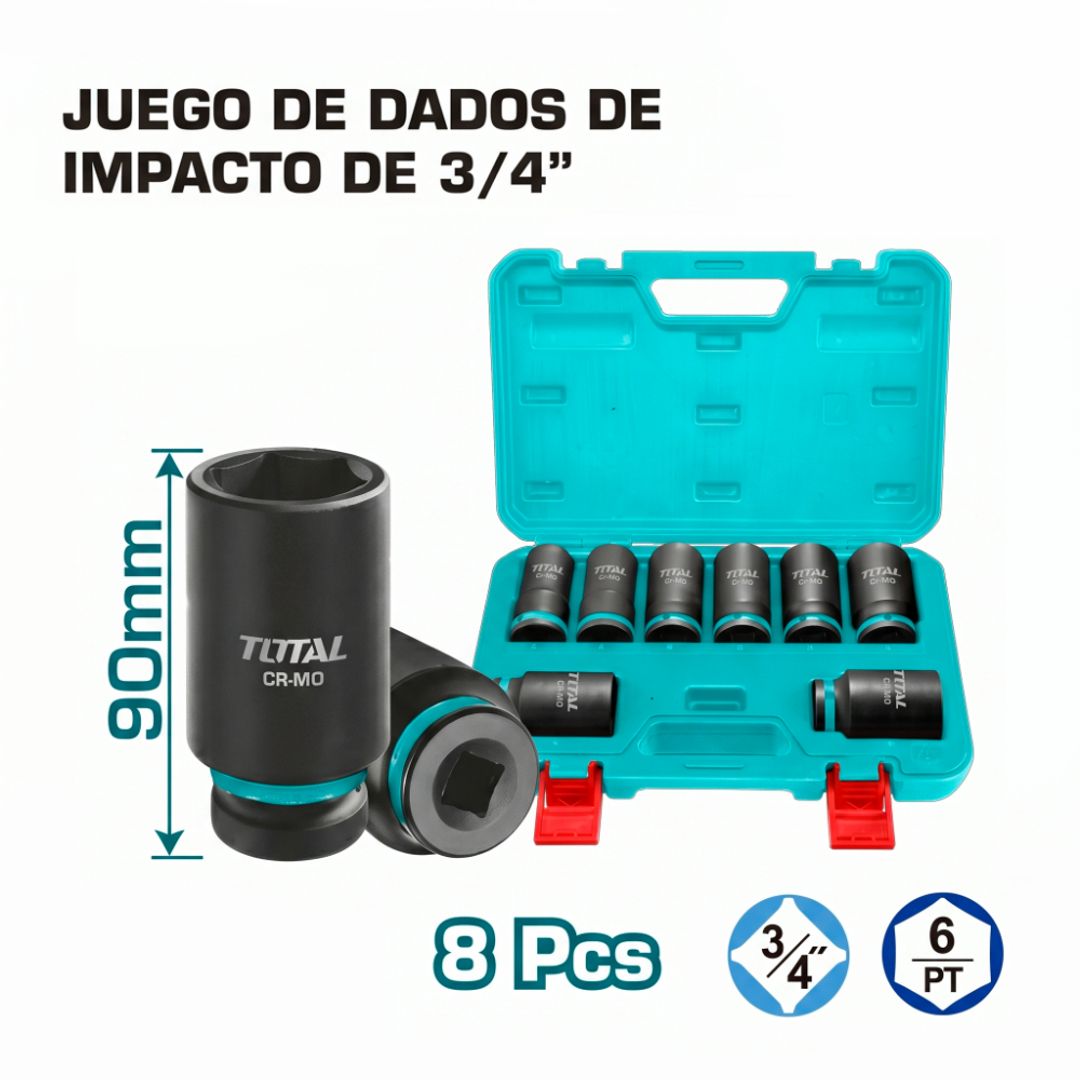 JUEGO DE DADOS DE IMPACTO PROFUNDOS 3/4" 90MM 