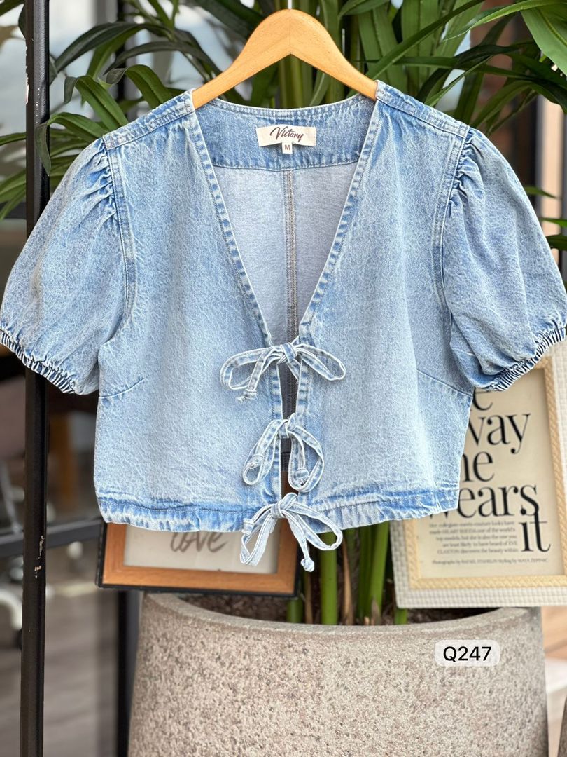 BLUSA DENIM RIGIDO BOMBACHA AMARRAR FRENTE  Q247