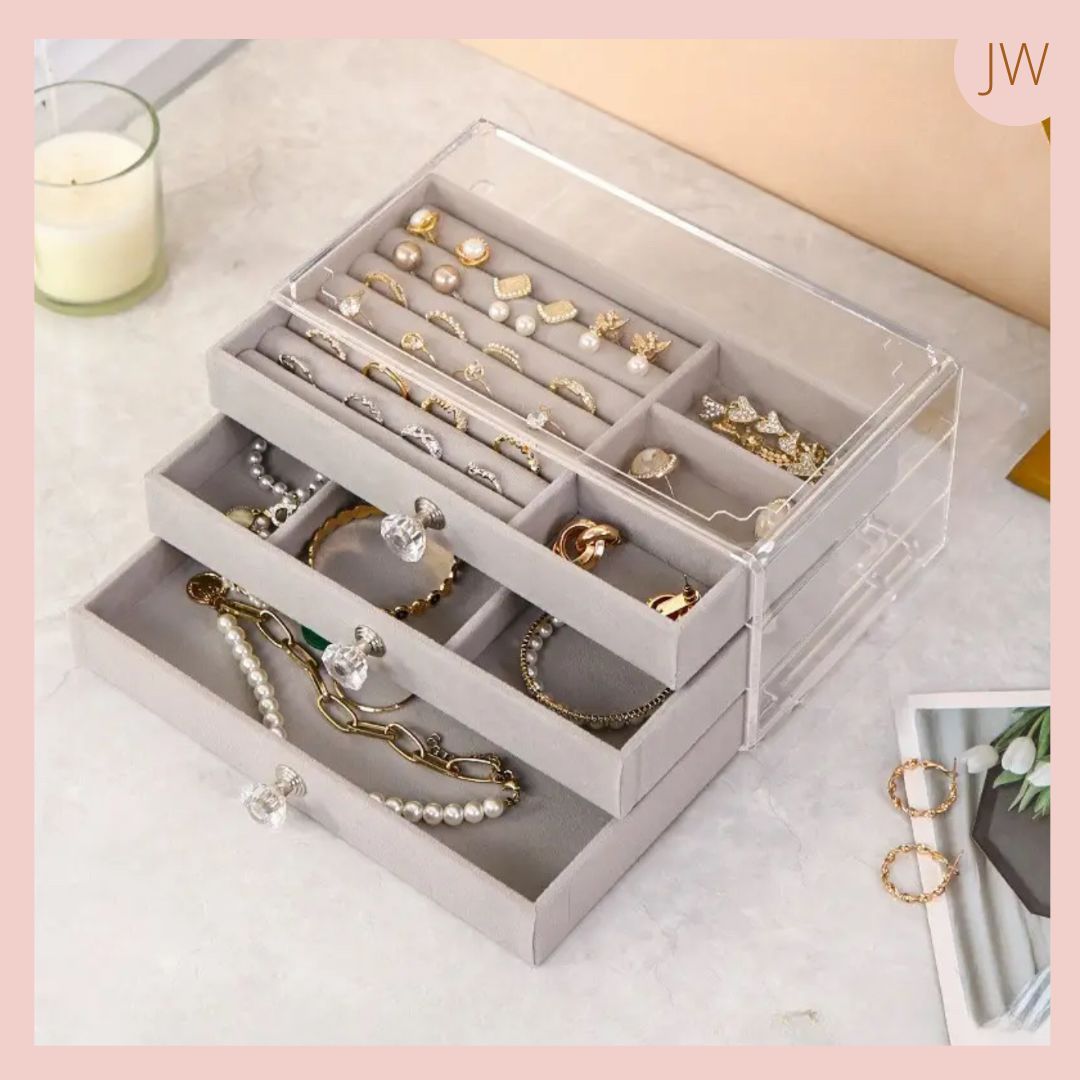 Caja para Joyeria 3 capas Acrilico y Gamuza 