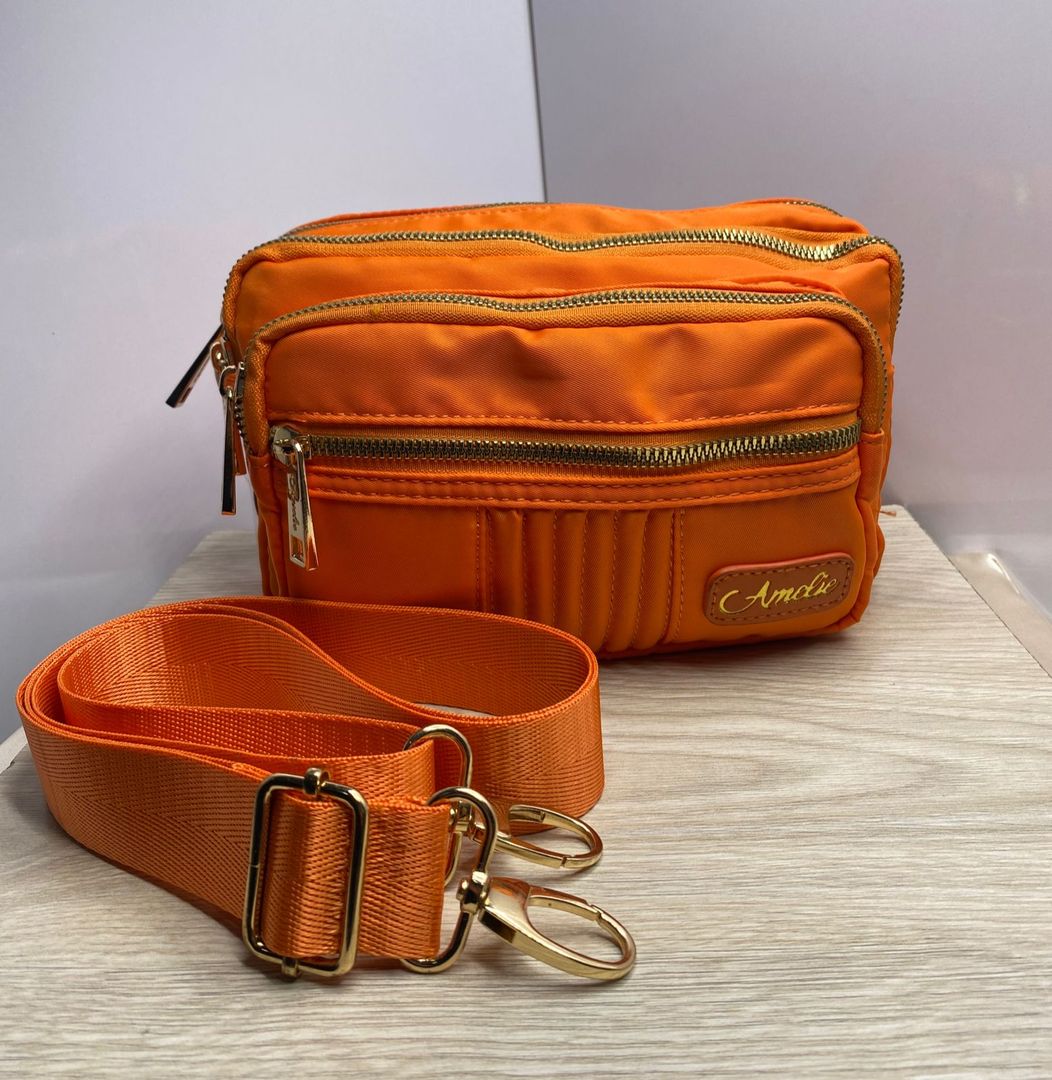 Bolso canguro naranja y fucsia 