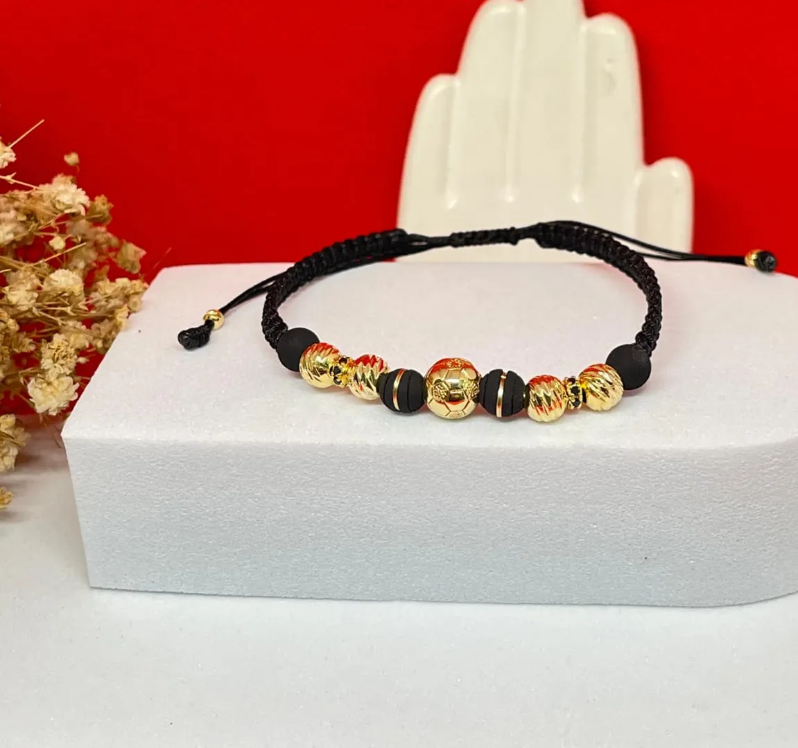 Pulsera balon liso 8mm y balin italy 6mm, rondel 4mm negro