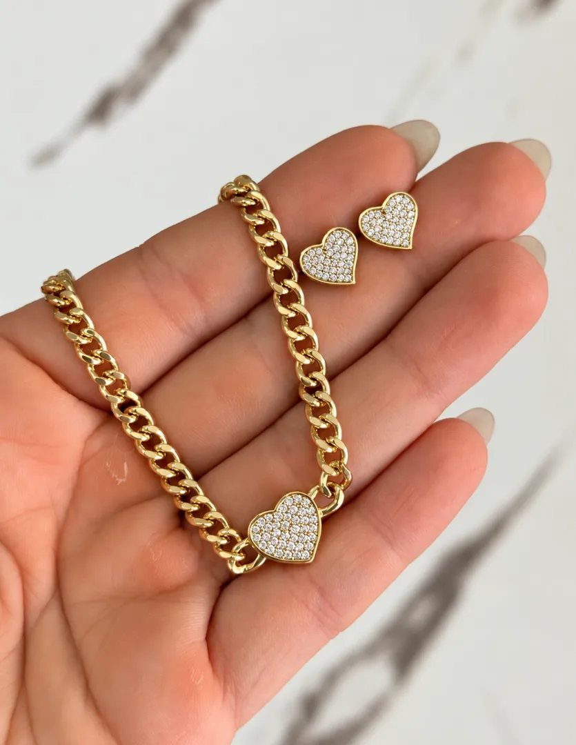 Cadena cubana set corazón topo