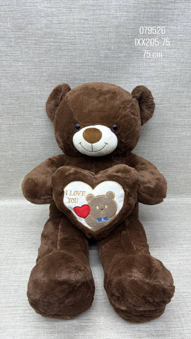 OSO  CAFE CON CORAZON BORDADO DE 75 CM 