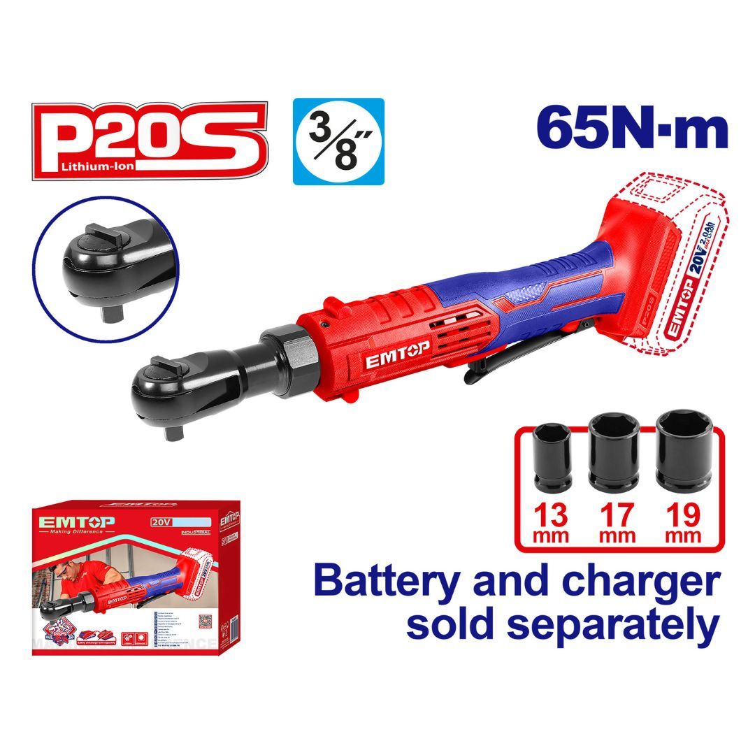 EMTOP RATCHE INAMLAM 20V 3/8" 65Nm+3 COPAS NO INCLUYE BAT/CARG