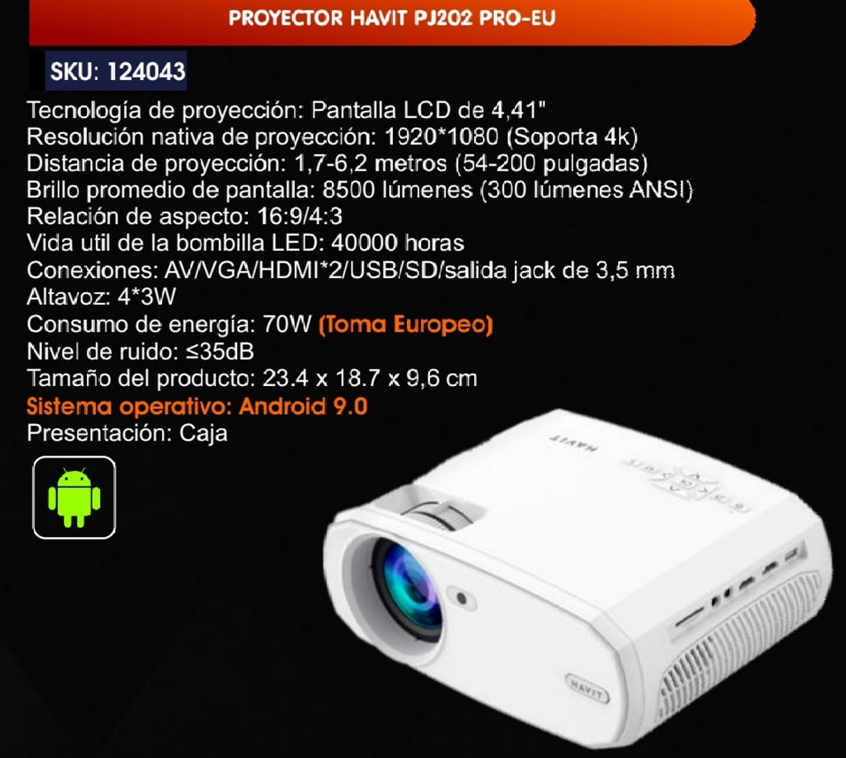 PROYECTOR HAVIT PJ202 PRO-EU