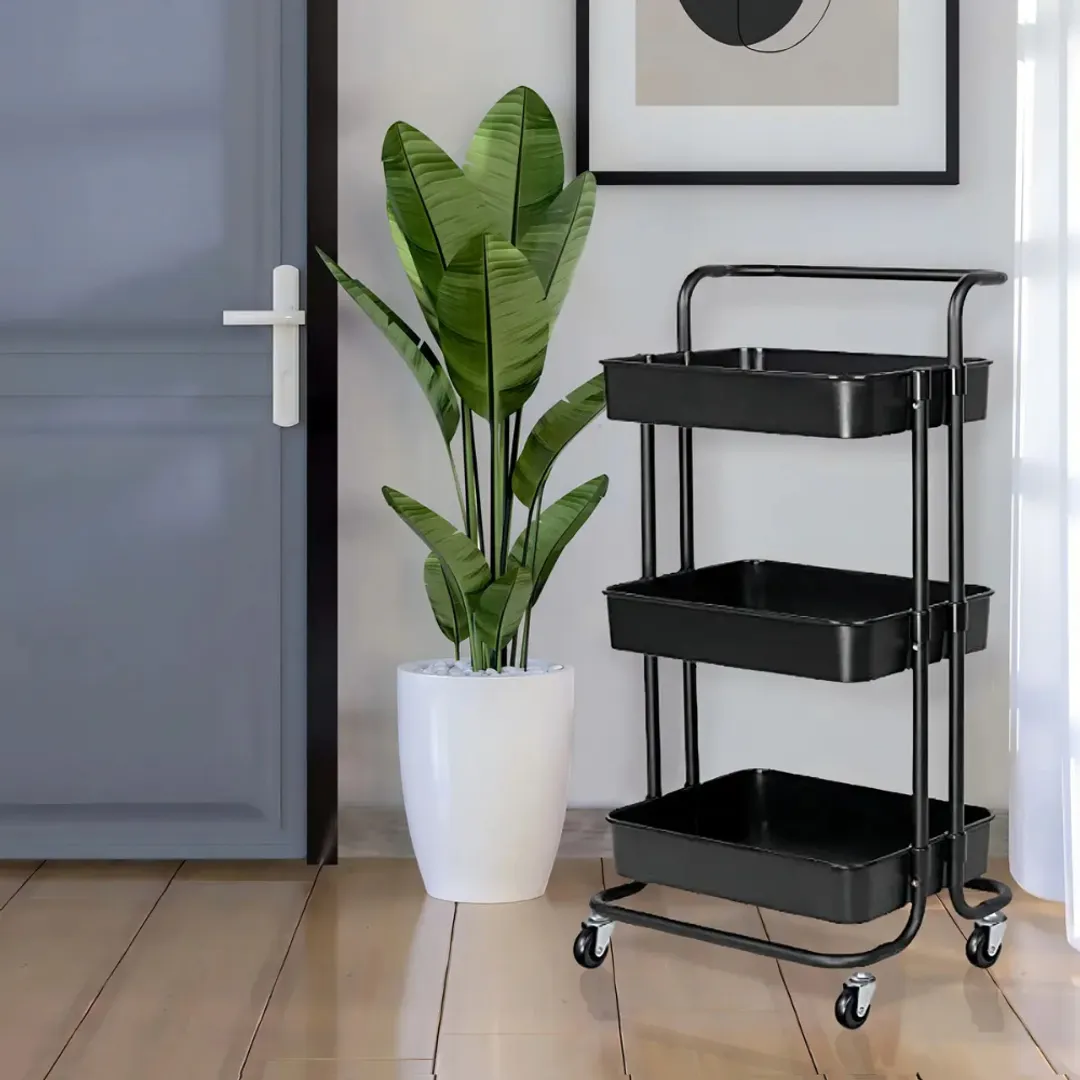 CARRITO ORGANIZADOR METALICO 3 NIVELES COLOR NEGRO