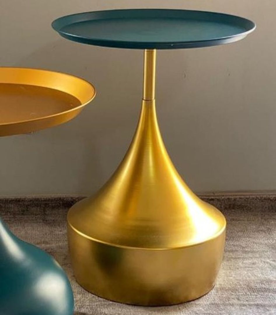 MESA EN METAL DORADO Y VERDE AZUL