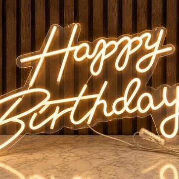 LETRERO NEÓN FLEX HAPPY BIRTHDAY CURSIVO 60 x 40 CM IMPORTADO  - imagen 1
