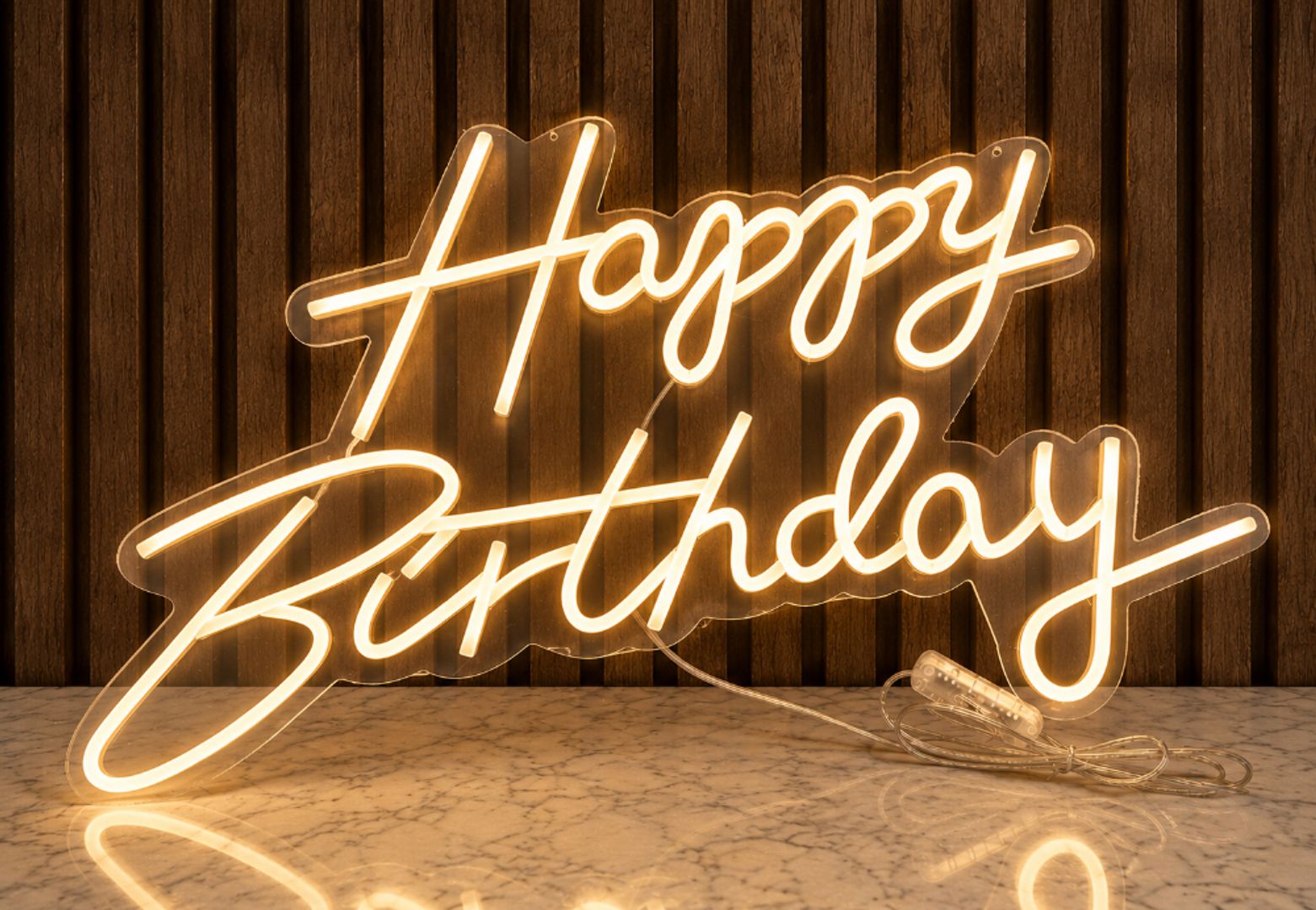 LETRERO NEÓN FLEX HAPPY BIRTHDAY CURSIVO 60 x 40 CM IMPORTADO 