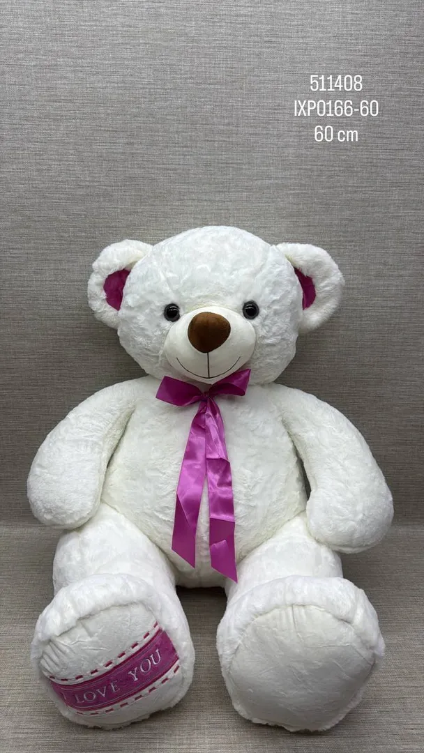 OSO BLANCO  CON  CINTA SATINADA DE 60 CM 