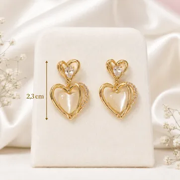 Imagen del producto Aretes Doble Corazón Nacarado