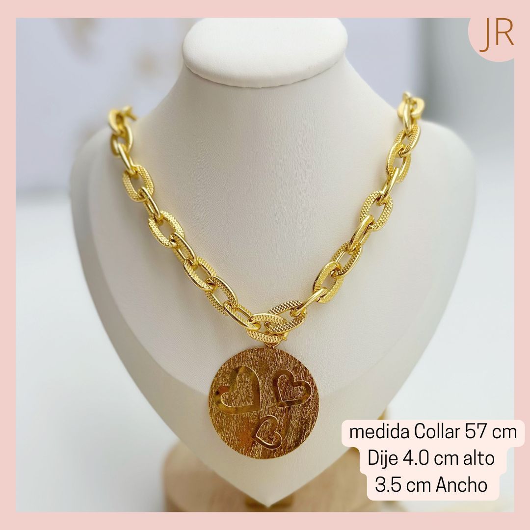 Collar Largo Aluminio Centro Dorado 