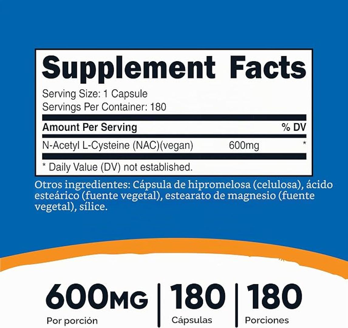NAC N-acetil l-císteina NAC 0,02 oz; 180 Cap Nutricost