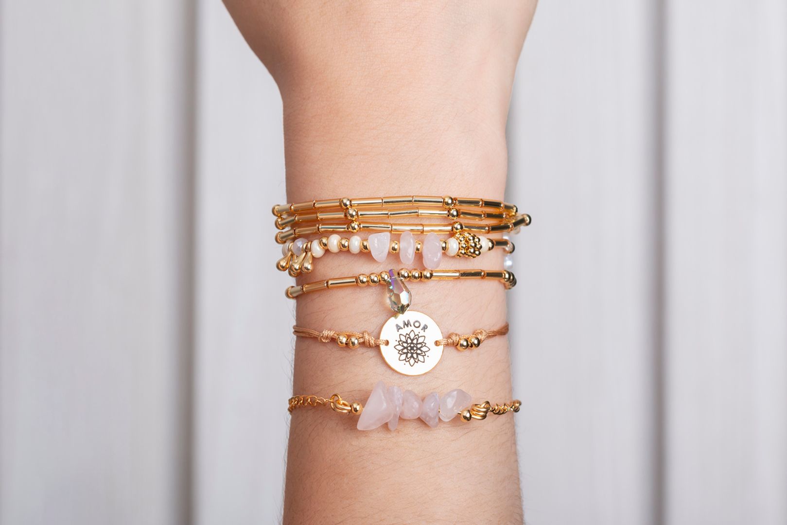 Juego de Pulseras Piedras Naturales: Cuarzo Rosa