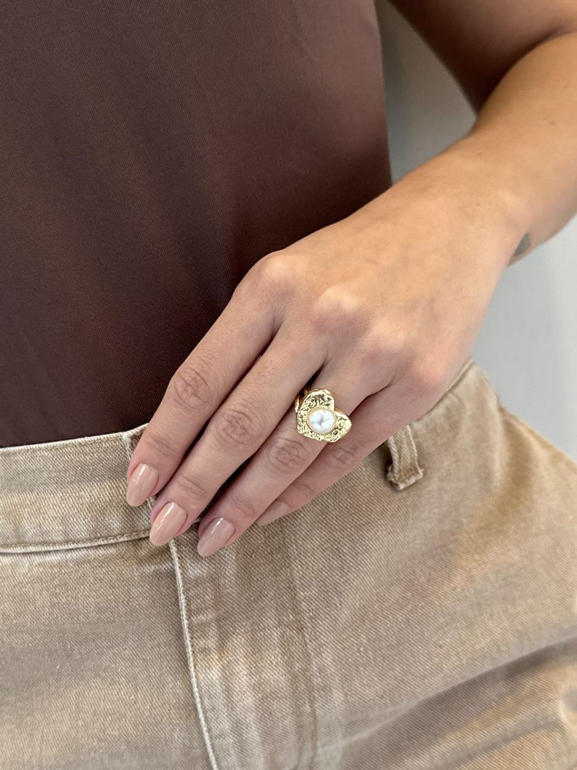 Anillo corazón perla 