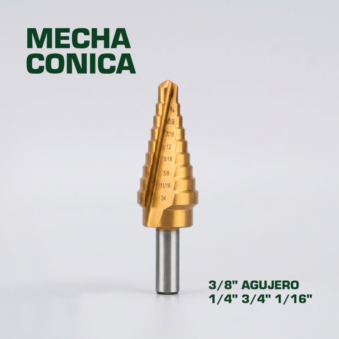 MECHA CONICA 3/8" AGUJERO 1/4" 3/4" 1/16"