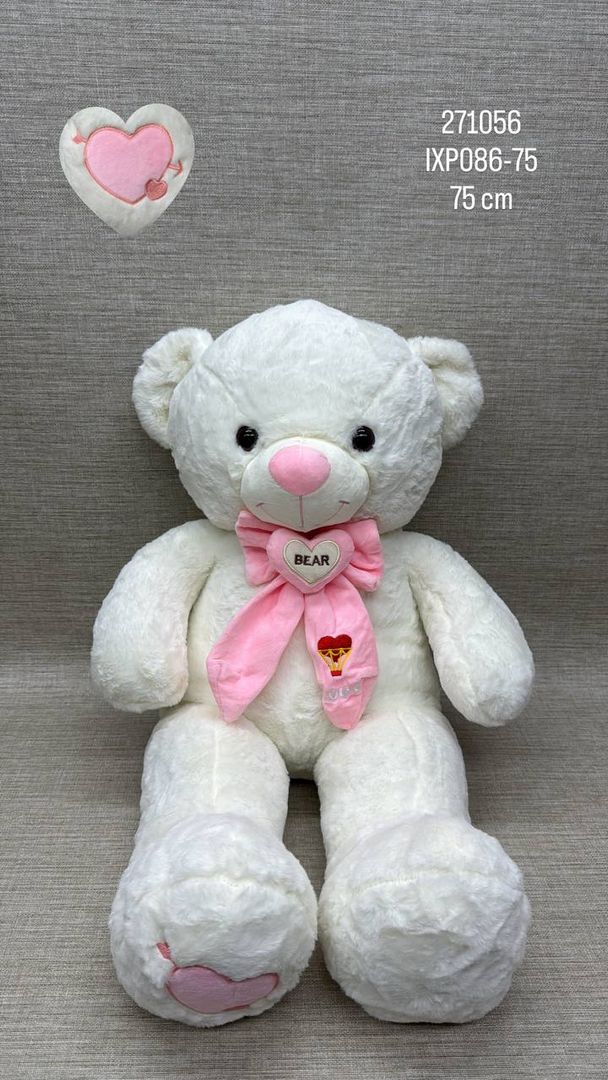OSO BLANCO PATAS LARGAS CON LAZO BORDADO  BEAR 75 CM