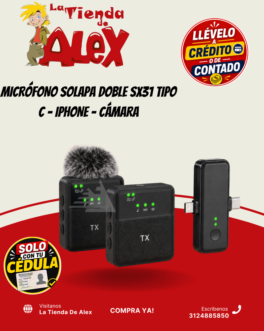 MICRÓFONO SOLAPA DOBLE SX31 TIPO C - IPHONE - CÁMARA