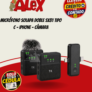 Imagen del producto MICRÓFONO SOLAPA DOBLE SX31 TIPO C - IPHONE - CÁMARA