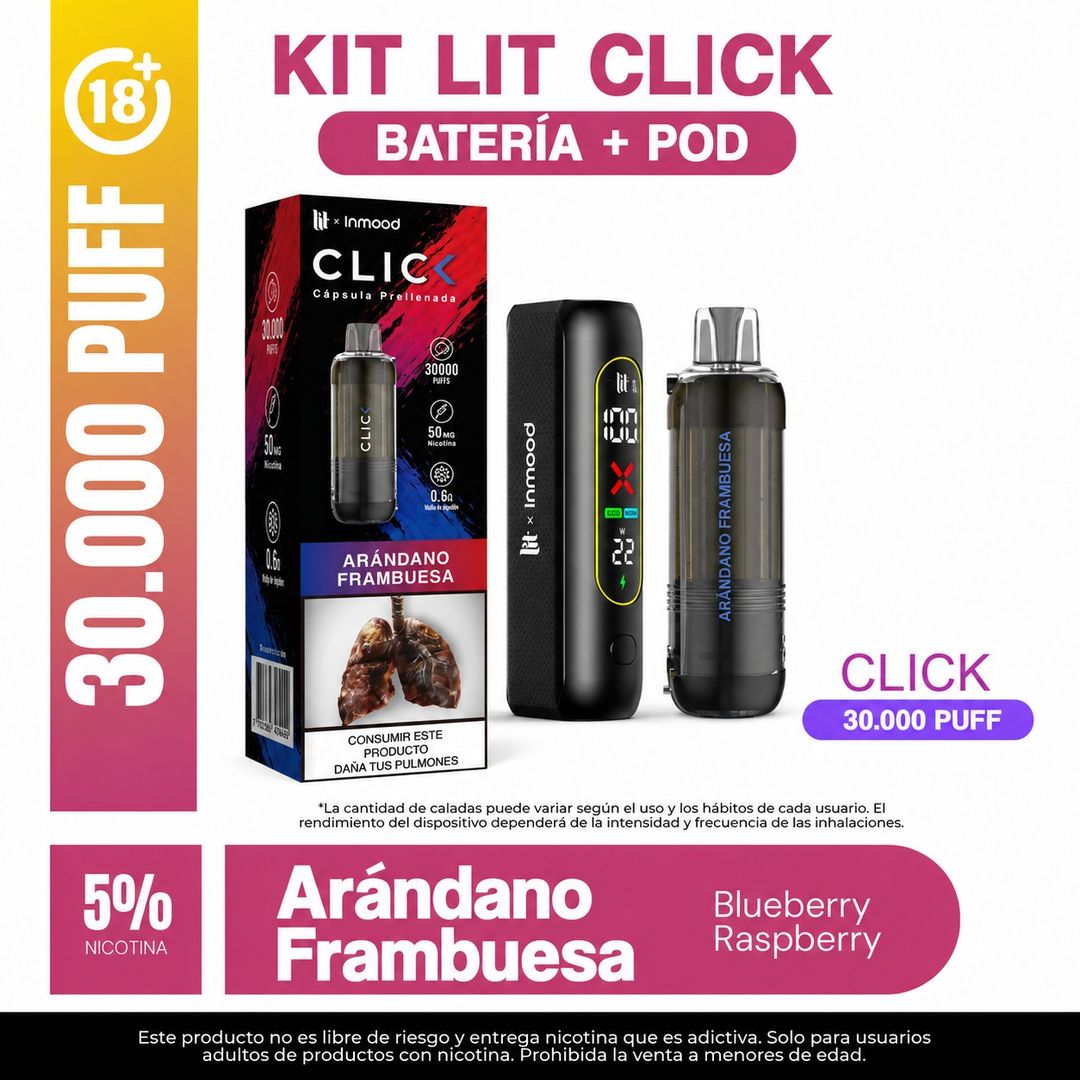 Kit Lit Click Arandano Frambuesa 30.000 Puffs