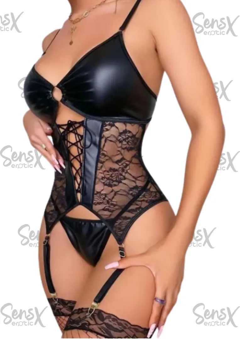 Lencería, corsé sexy con liguero de encaje 