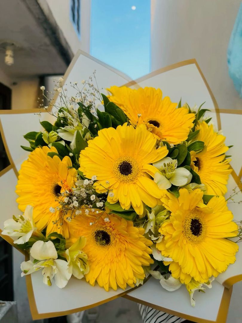 gerberas x6 con follajes