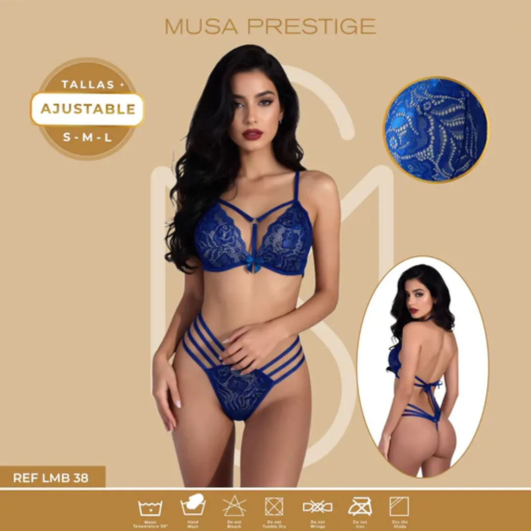 CONJUNTO DE ENCAJE AZUL LMB38