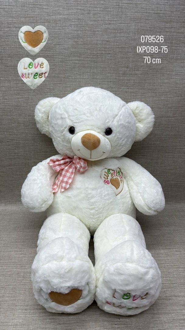 OSO BLANCO CON BORDADO SWEET LOVE 70 CM 