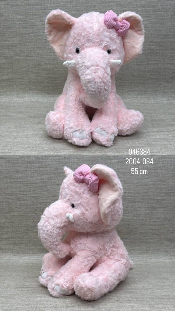 ELEFANTE ROSA CON MOÑO DE 55 CM 