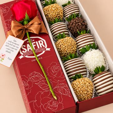 Imagen del producto FRESAS CON CHOCOLATE X 12 + ROSA