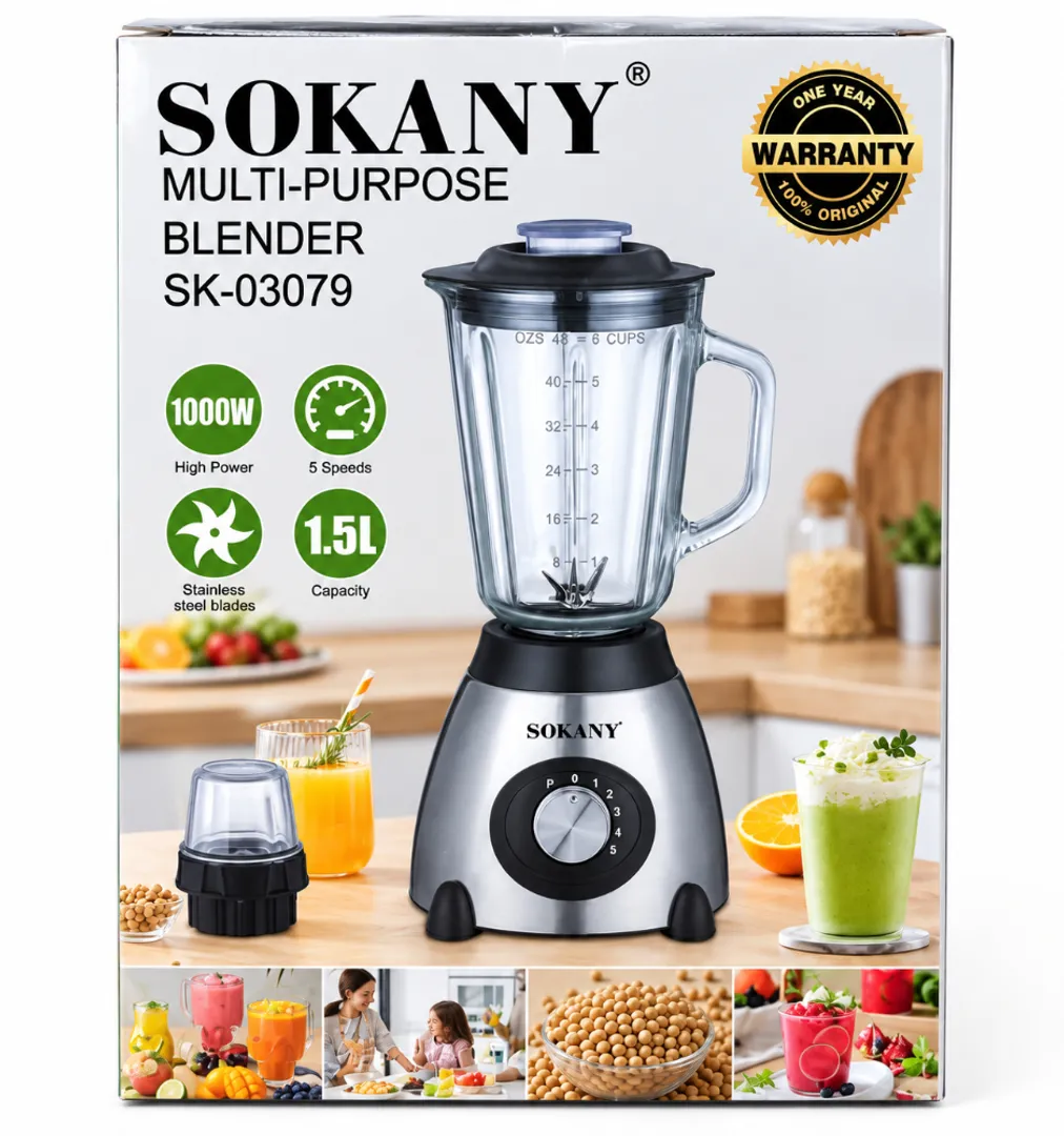 LICUADORA DE VIDRIO MULTIFUNCIONAL SOKANY DE 1.5 LITROS 2 EN 1