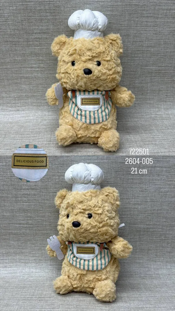 OSO CHEF DE 21 CM  CON GORRO Y DELANTAL