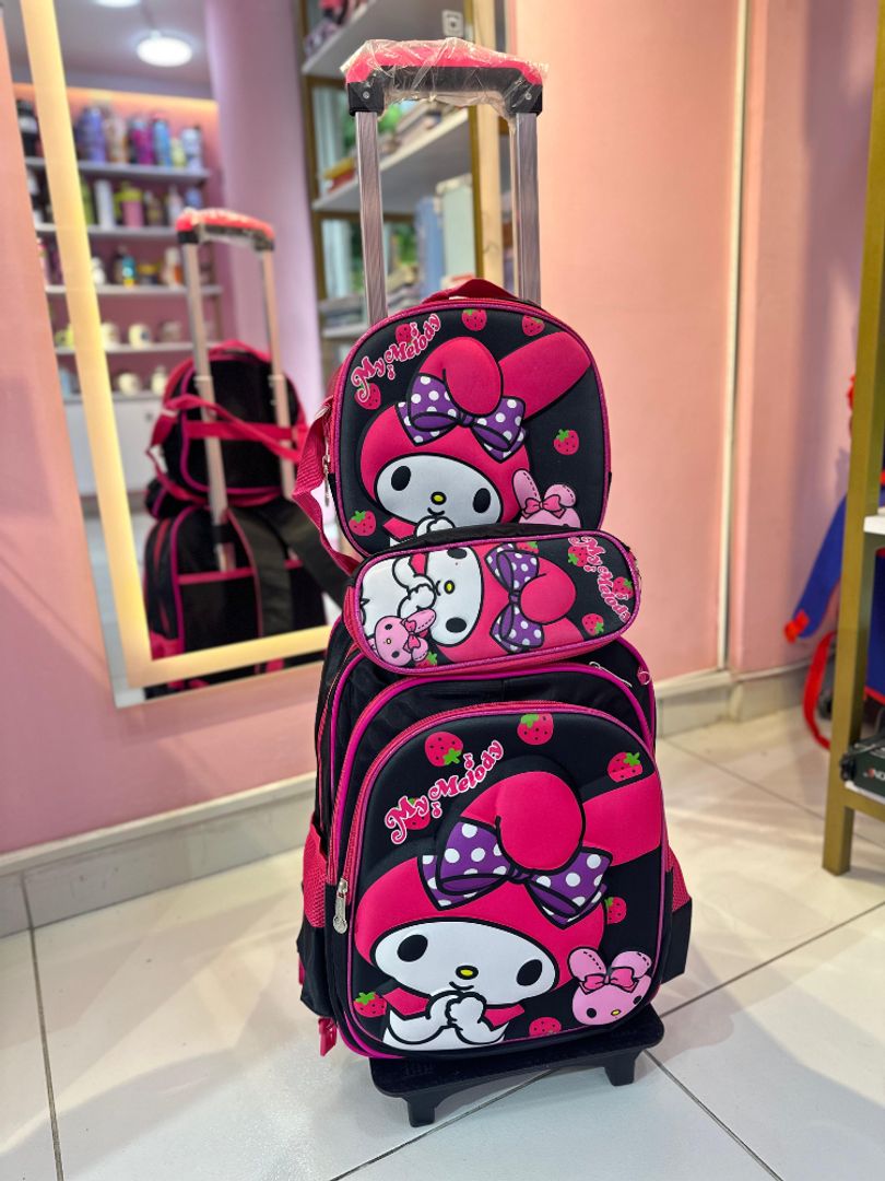 Combo escolar x3 con ruedas sanrio 