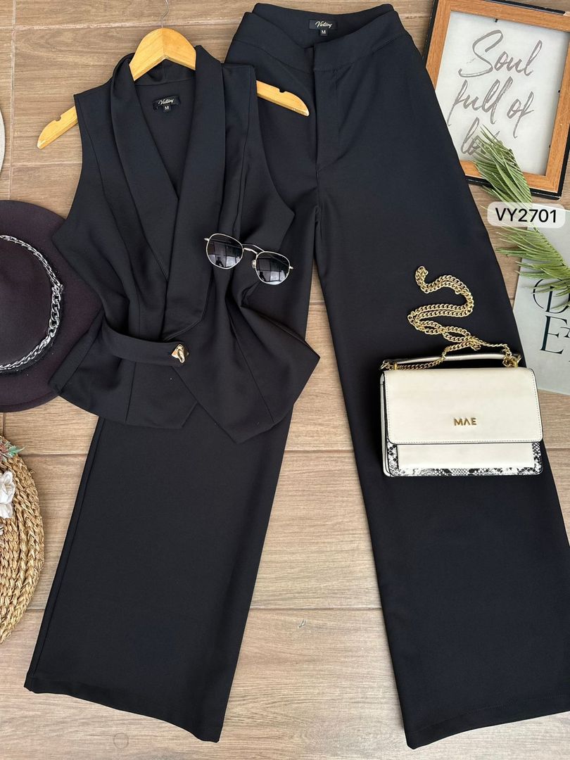 SET CHALECO LARGO Y PANTALON BOTON DORADO VY2701