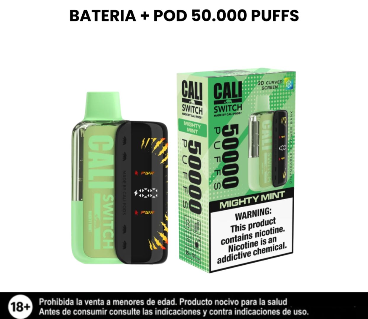 Cali Kit Mighty Mint Switch 50.000 Puffs Bateria + Pod