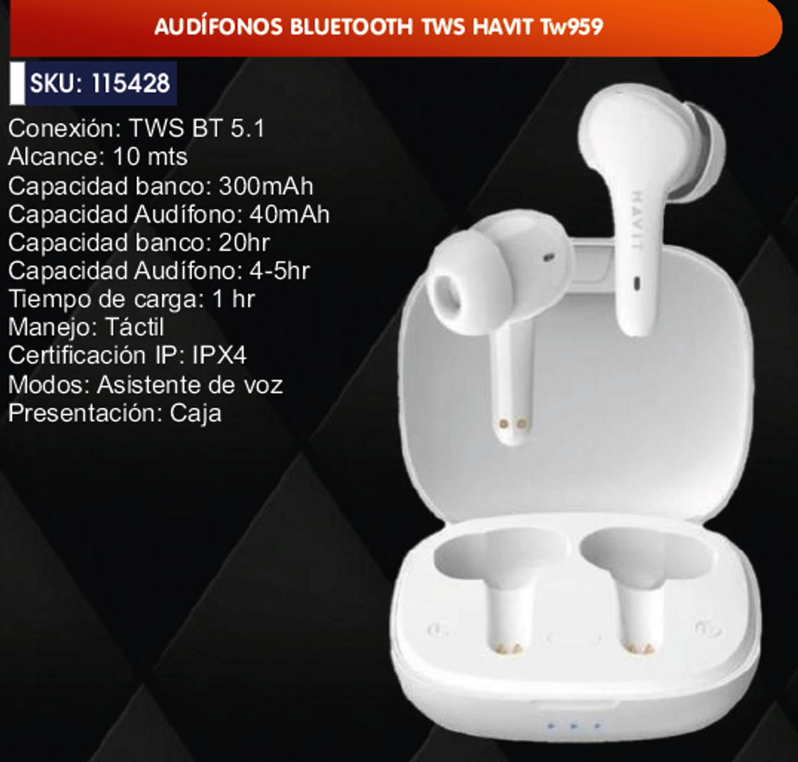 AUDÍFONOS BLUETOOTH TWS HAVIT Tw959