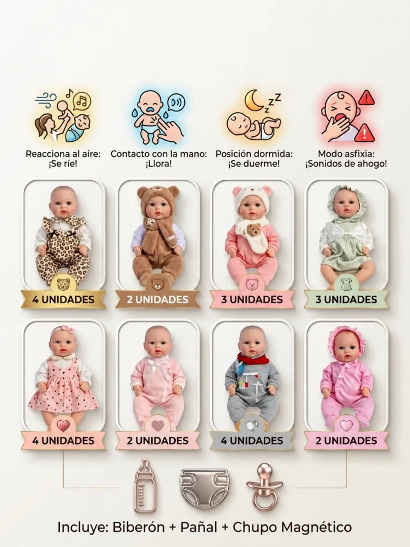 JUGUETE MUÑECO BEBE REALISTA INTERACTIVO CON ACCESORIOS