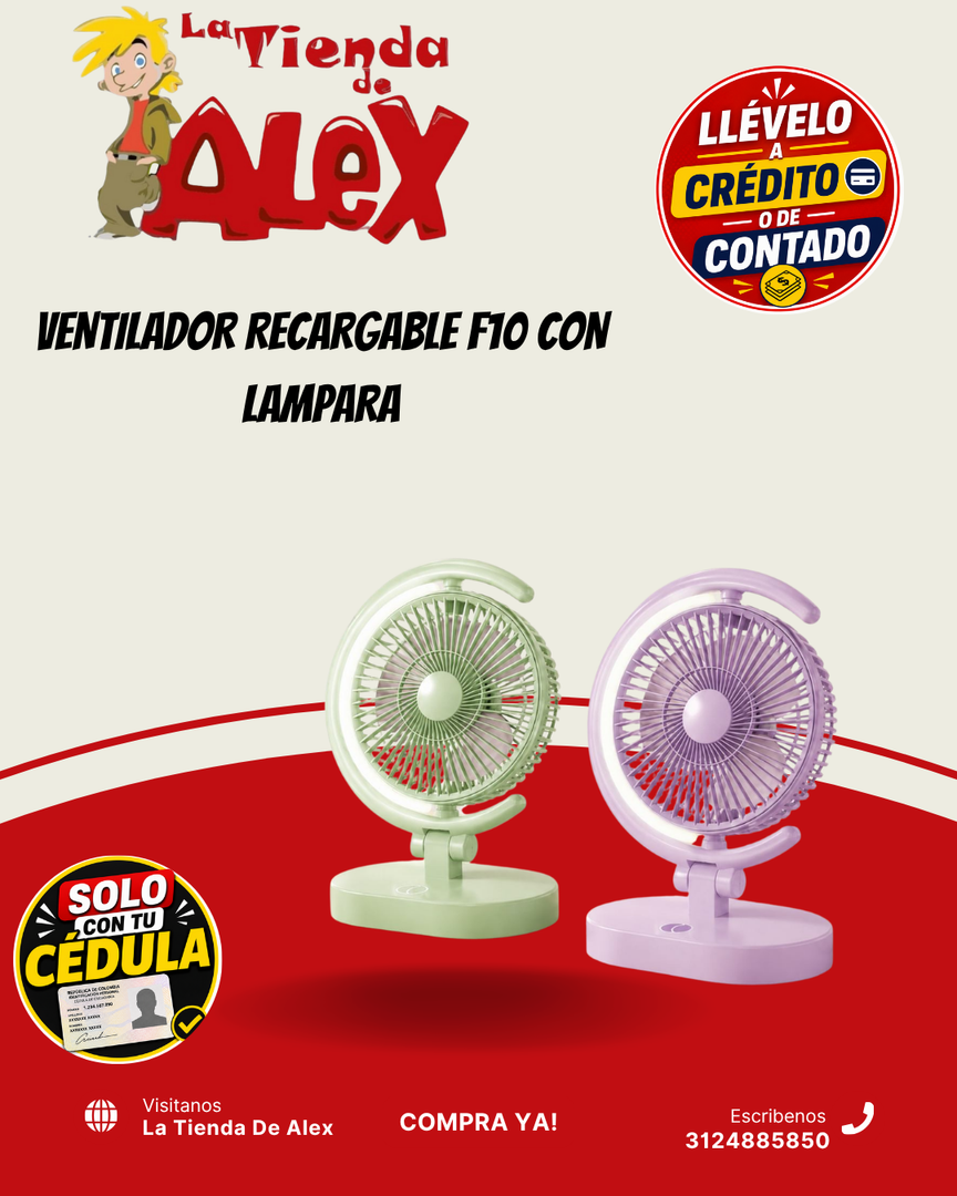 VENTILADOR RECARGABLE F10 CON LÁMPARA